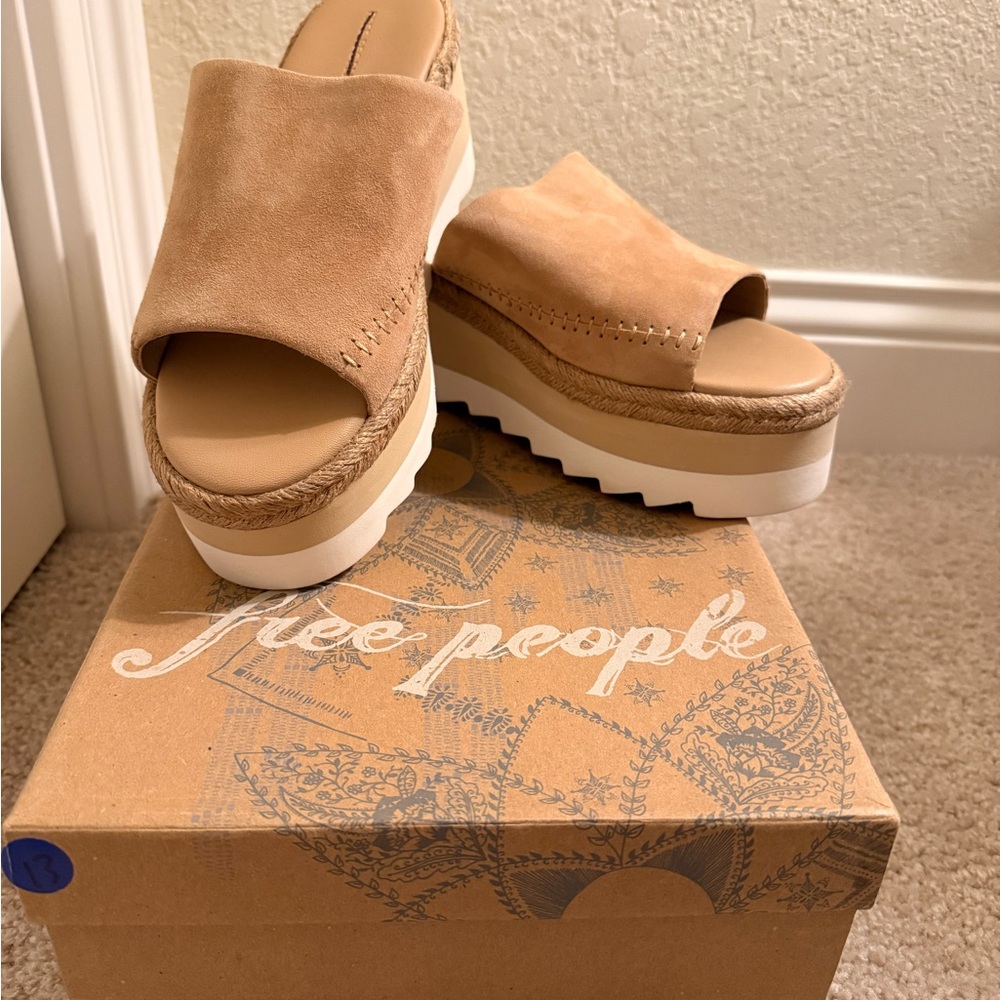 Free People Sand Suede Platform Mules/Sandles